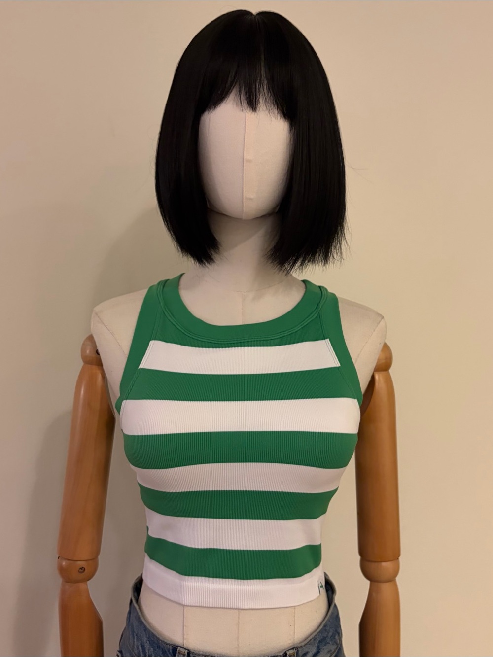 JoyLab Striped Ribbed Tank Top S
Green White High Neck Crop Built-In Bra